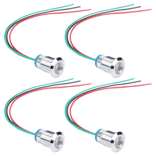4 sæt indikator LED-lys vandtæt fælles anode industrielle kontrolkomponenter 12mm 110-220V rød og grøn