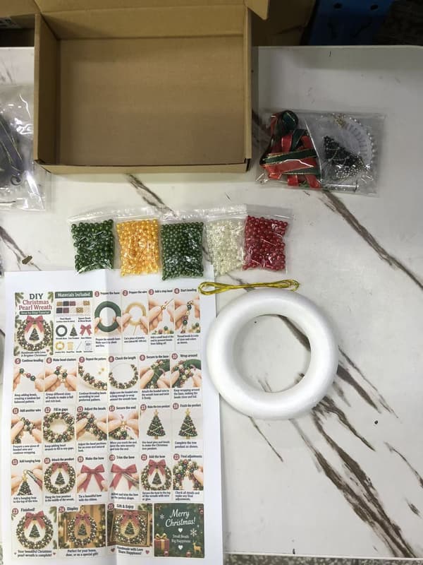 DIY Julekrans-sett med perler, håndlaget perlepynt til høytiden Candy canes