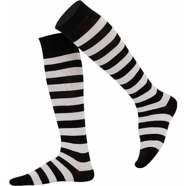 1 pari sukkia (valkoinen ja musta) Unisex raidallinen polvipituinen miehet naiset