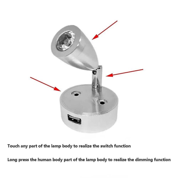 Dc12v 24v Rv Båd LED Læselampe Fleksibel Væglampe til Soveværelse Dekoration RV Lamper med USB Oplader Cool White A-Silver NO USB