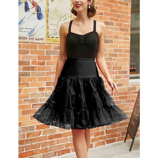 50'er Petticoat Rockabilly Kjole Crinoline Tutu Til Kvinder ZX Sort Black L