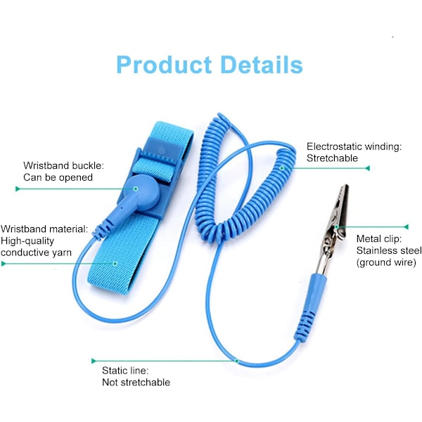 Antistatisk handledsrem, 2 stycken 180 cm ESD jordad justerbar handledsrem