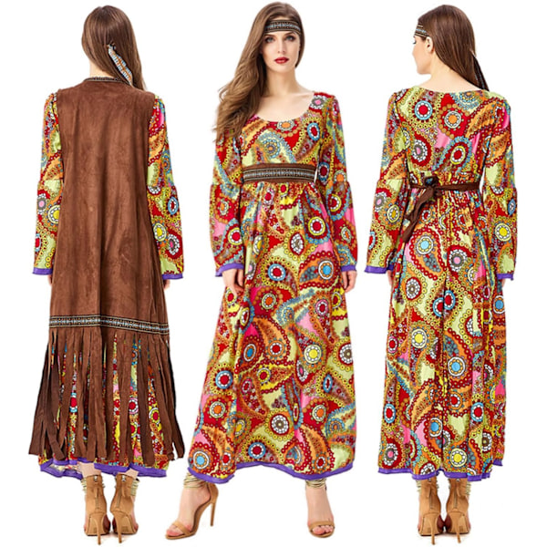 60-luvun asu naisille, hippityylinen naisten mekko, 70-luvun disko Halloween-asut, hippivaatteet naisten asu, 60-luvun vaatetusasusteet[qb] S