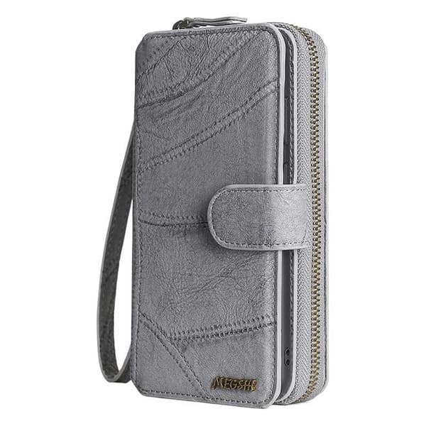 Lyxigt Läderplånboksfodral för iPhone 16 Pro Max, iPhone 16, Plus, Pro – Kortfodral med Magnetlås grey iPhone16Promax
