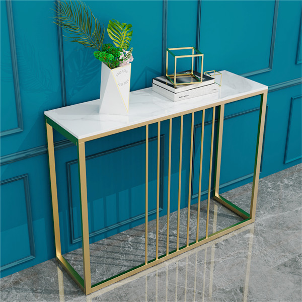 Wisfor Slim Relief Table, Konsolbord, Soffbord, Marmorbord, Hallmöbler, Vit, 100×30×79 cm gold marble
