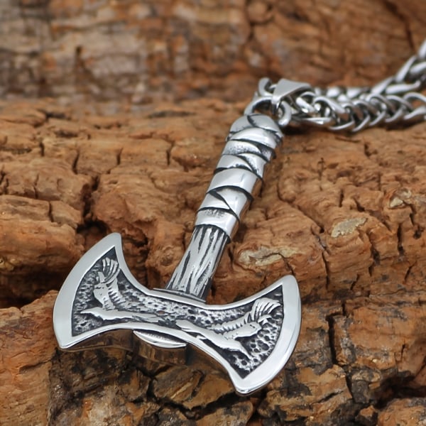 Viking Raven Axe Pendant Halskæde Nordisk Rustfrit Stål Odin Mænds Amulet Tilbehør Viking Necklace