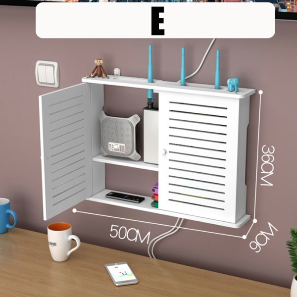 Stor hylla för trådlös wifi-router med förvaringslådor för kabel och ström E
