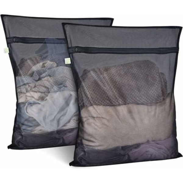 -Vask Net Vaskemaskin Sett med 2 Mesh Vaskeripose Vaskeriposer med Glidelås Vaskeri Net XL Stor Størrelse for Delikate Bluser Skjorter (60x60cm, Svart)
