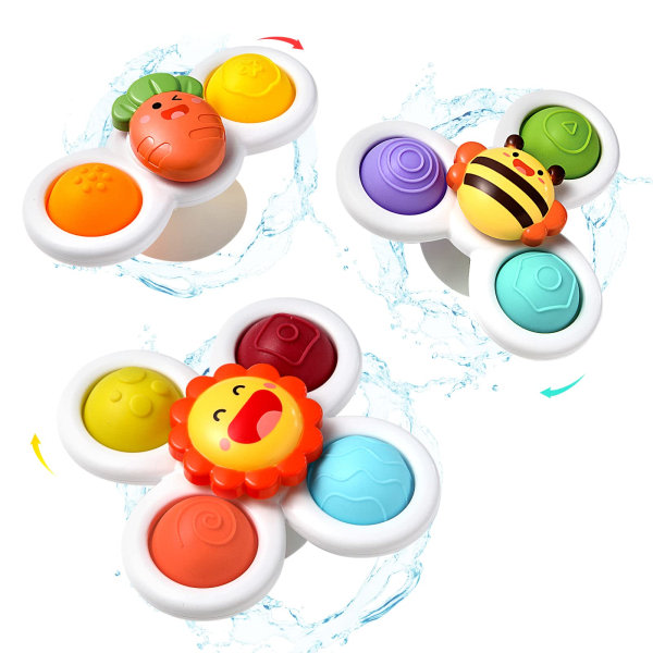 3 Pack Suction Cup Spinner Toys, Easy Pits, Sensory Baby Early Education, Spinner Toys Bath Toys, Best Beach Toys for Boys, Girls