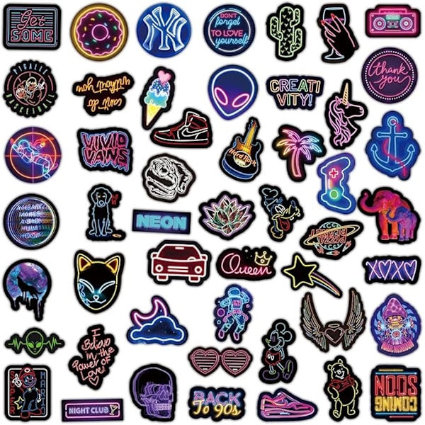 100 stk Neon Style Vandflaskestickers Laptop Vinyl Søde Vandfaste Tastatur Dekaler Scrapbog Stickers Computer Hydroflask Stickers