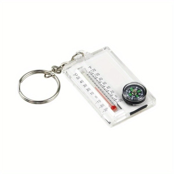 Liten kompass, termometer nyckelring mini fickstorlek nyckelring redskap, för camping, vandring white