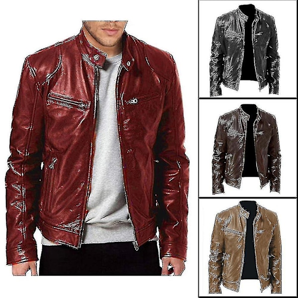 Svart/Brun/Khaki/Röd Läderjacka Mjuk Casual Fritidskläder Rock för Sovrum Kontor Brun Brown XL