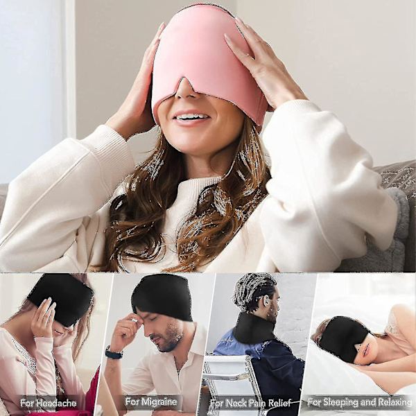 Migrænehat tilpasning gel is hovedpine migræne lindring hat, kold terapi migræne lindring cap, behagelig strækbar ispose øjenmaske Pink