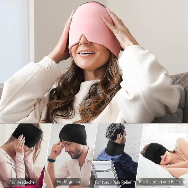 Migränhatt Fitting Gel Ice Huvudvärk Migrän Relief Hat, Cold Therapy Migrän Relief Cap, Bekväm töjbar Ice Pack ögonmask Pink