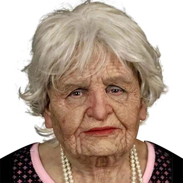 Halloween Vanha Mies Päällinen, Vanhan Miehen Päällinen Realistinen Silikonimaskeri ​​Kokopää Kikkailu Rekvisiitta Old Woman
