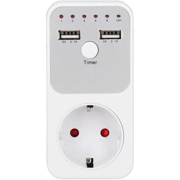 Uttag med timer och USB, 16A, 230V, Vit