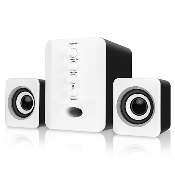 Mini USB 2.1 Wired Combo Speaker Bass Music Subwoofer for Desktop Laptop Tablet Smartphone-Black and White