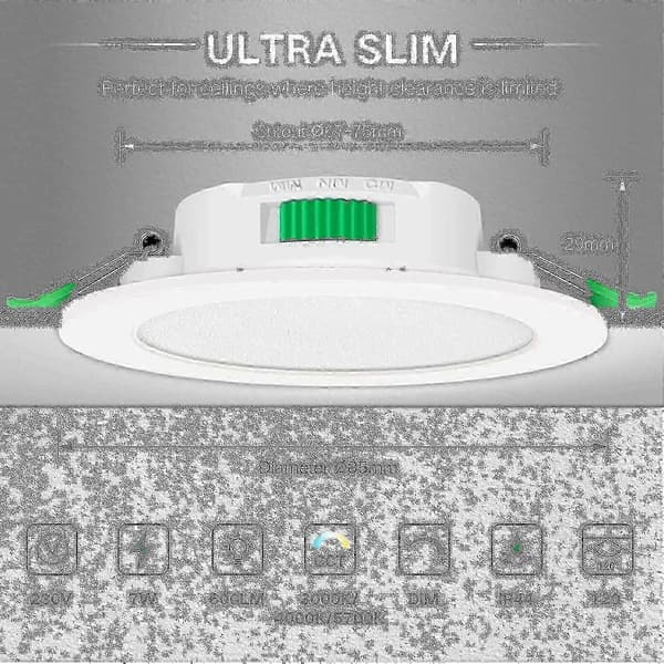 12 stk. 7w Hvit LED Downlight Innfelt Taklampe Slank Spot Light