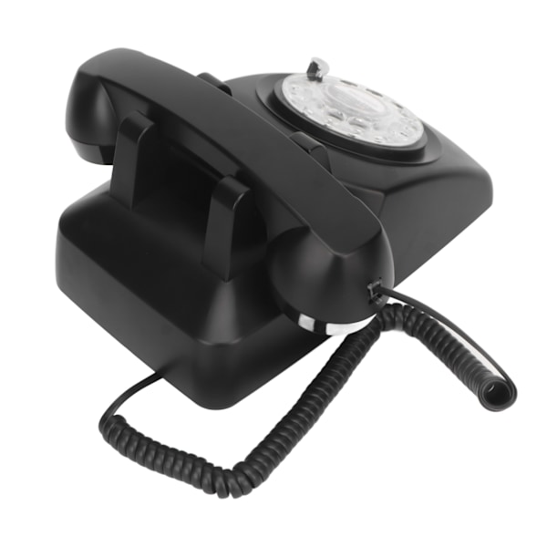Retro telefon med ledning, drejeskive, understøtter genopkald, mekanisk ringetone, vintage bordtelefon med højttaler, sort