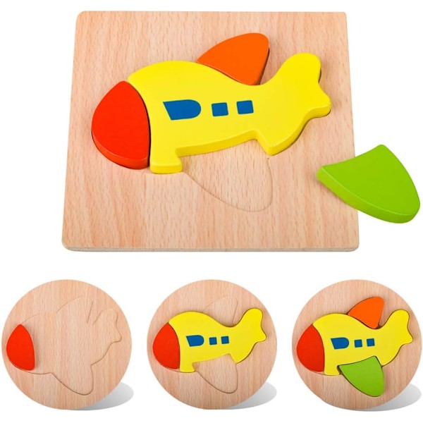 Baby Boy Pussel, Träpussel Leksaker för 1-3 År Gamla Pojkar Flickor Födelsedagspresent för 1-3 År Gamla Småbarn Barn Pedagogisk Leksak Airplane