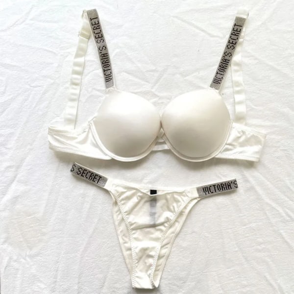 Sexet undertøj komfort kvinder sæt push up bh Victoria's Secret undertøj sæt dame   undertøj Vetement Femme hvid White 85C