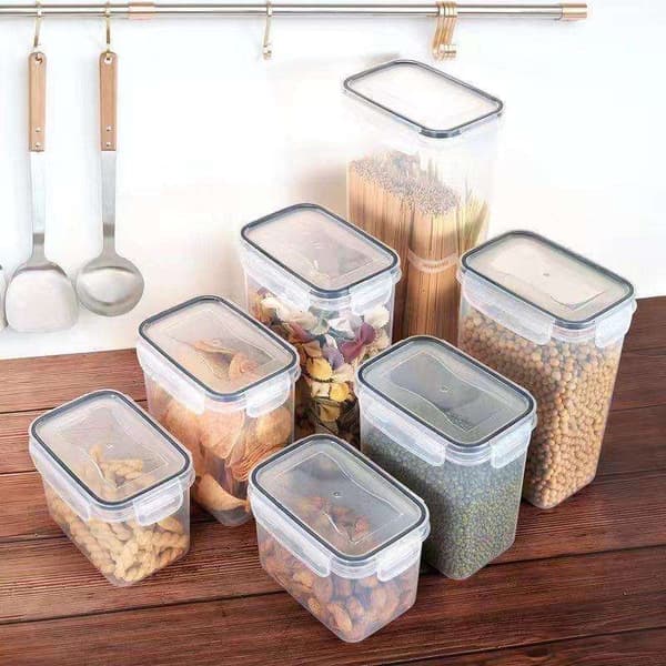 14-pack matförvaring - lufttäta burkar med lock - set (BT) Transparent transparent