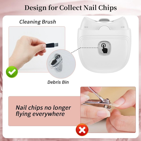 Automatisk elektrisk nagelklippare med 3 hastighetsnivåer och klippförvaring, LCD-ljus, säker nagelklippare, USB-laddningsbar White