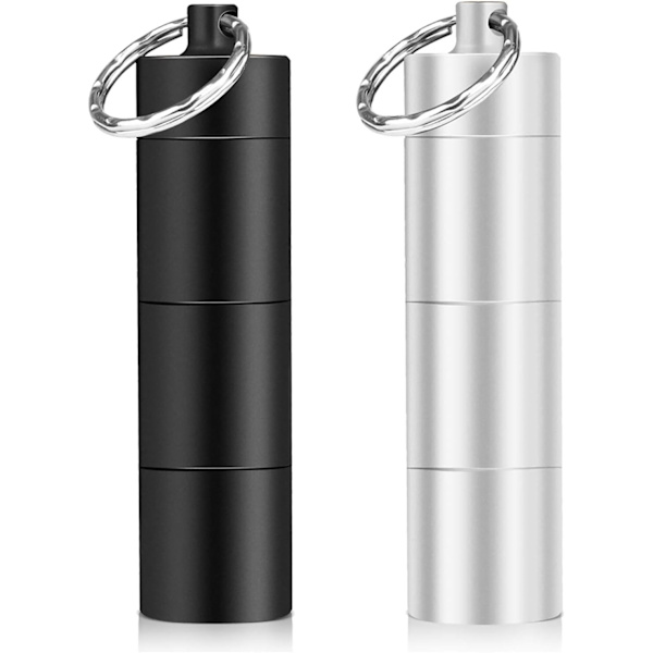 2-pack pillerburksnyckelringar, vattentäta med 3 delbara fack, liten pillerburk på språng, liten pillerburk