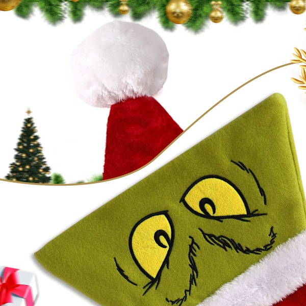 Grinch Julehat - Populær Tegnefilm Animation Julehat til Voksne og Børn - Julegave Dekoration Tegnefilm Julehat