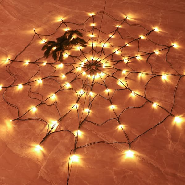 60 Orange LED Lys med Sort Edderkop, Halloween Dekorationer Spi