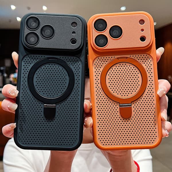 Magnetisk iPhone-deksel med kjøleventil og rund støtte, bikakeformet varmeavledningsdesign, støtsikkert beskyttende telefondeksel*iPhone 15 Pro Max*grå grey iPhone 15 Pro Max
