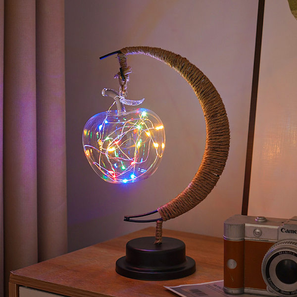 Dekoratiiviset LED-valot tähti- ja kuunvalot, omenavalot, jouluvalaistus, syntymäpäivälahja, käsintehty hamppu köysi, USB-rauta yövalo, Väri-Omena Väri-Omena Color-Apple USB Type