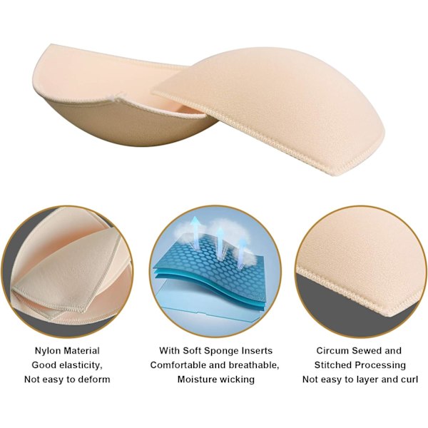 4 paria rintaliivien sisäpehmustetta, irrotettava urheilurintaliivin kuppi kolmio 4 paria beige 4 Pairs Beige C/D