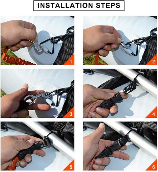 2 stykker kajakpagajreb, sikkerheds elastisk kajakpagajreb tilbehør med justerbart spænde og metalkrog (orange)