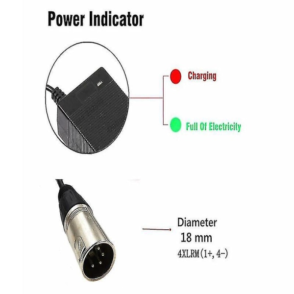 36v laderutgang 42v 2a lader 4-pin Xlrm-kontakt for 36v 10s elektrisk sykkel litiumbatteri us