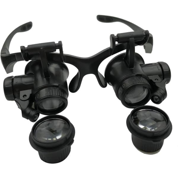 Forstørrelsesglass med 2 LED-lamper, 8 avtakbare linser, Head M