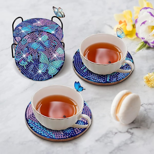 Pcs Butterfly Diamond Art Painting Coaster Kit med hållare DIY Butterfly Diamond Art Coaster Slip Coaster för vuxna