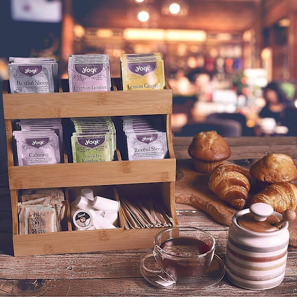 Vertikal arrangør - Bambus teposeholder. Kan indeholde 180 teposer. Elegant og praktisk træ teboks til teopbevaring til hjem, kontor eller cafe. C