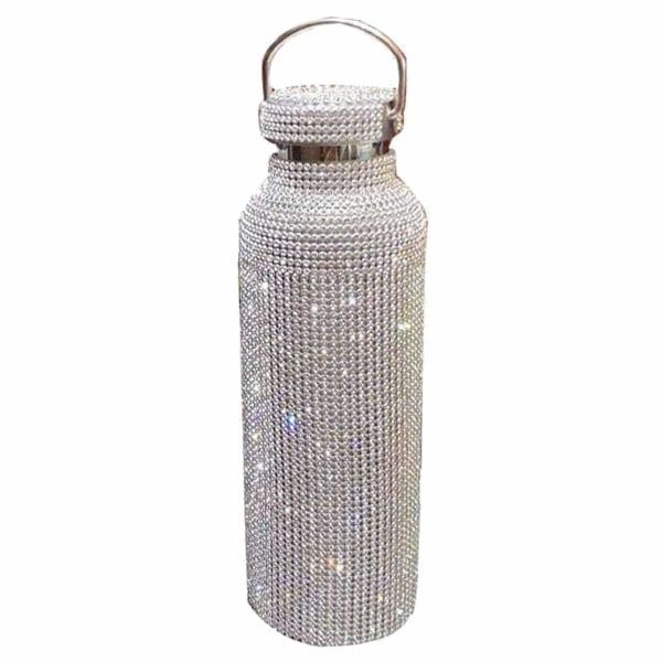 Diamant vannflaske, rustfritt stål isolert vannflaske, glitter vannflasker gjenfyllbare vannflasker for kvinner sølv (700 ml)