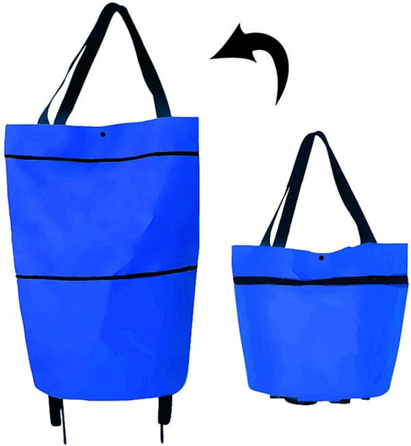 Sammenleggbar trillebag, justerbar størrelse, bærbar, blå