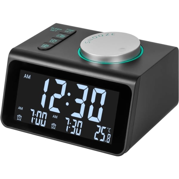 Dubbel klockradio, digital väckarklocka med FM-radio, dubbel USB- Perfet