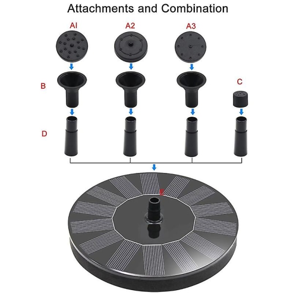 Udendørs flydende solcelledrevet springvand 1,4w solcelledrevet dam pumpe med 6 dyser til fuglebad akvarie have springvand