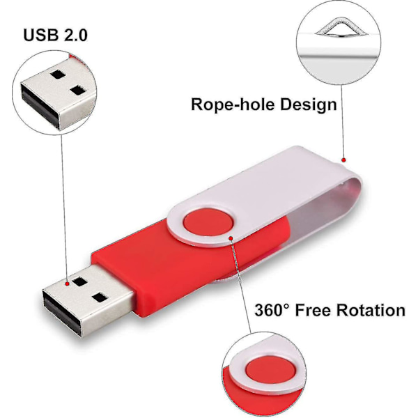 10-pak USB-hukommelsespinde USB 2.0 tommelfingerdrev Bulk-pak Roterende hukommelsespind Foldbar opbevaring Jump Drive Zip Drive 10 pakke Rød