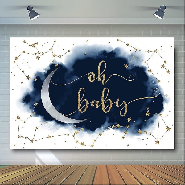 Himmelsk babyshower för pojkar Babyshower festdekorationer Bakgrund Twinkle Little Star Moon Navy Blue och guld Baby S