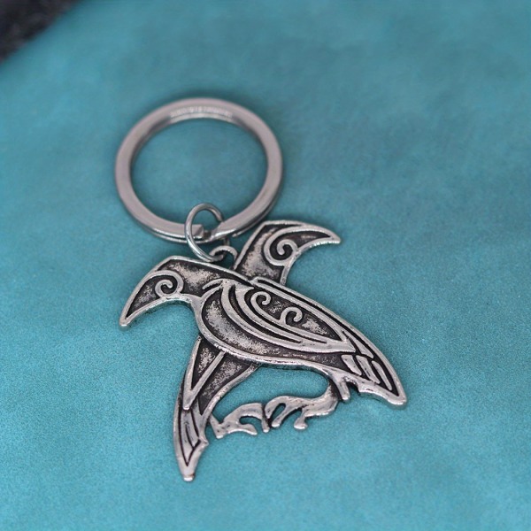 Norse Viking Odins Ravn Hänge Nyckelring För Män, Dubbel Fågel Mytologi Amulett Nyckelkedjor Silvery