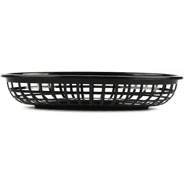 50-pack ovala matkorgar i plast, snabbmatskorgar för pommes frites, chips, smörgåsar, hamburgare, picknick, grillfest, svart