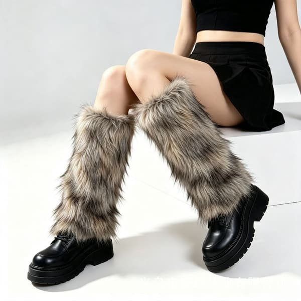 Faux Fur Benvarmere, Lange Flared Støvlemanchetter, Varme Bløde Sokker til Kvinder, 40cm Black