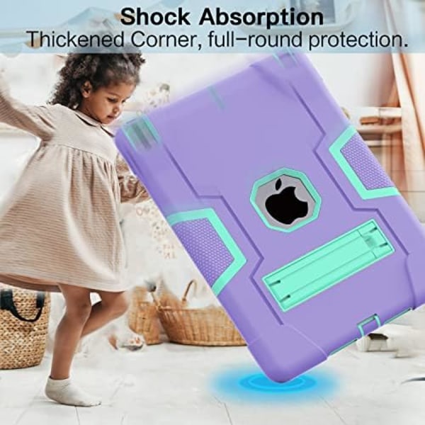 Cantis etui til iPad 9. generation/iPad 8. generation/iPad 7. generation, tyndt, meget stødsikkert, robust etui med indbygget Purple+Teal