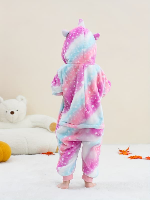 Barnens Stjärnhimmel Enhörning Bodysuit Hooded Romper Flanell Barnkläder Höst Vinter Mixed colors 4Y