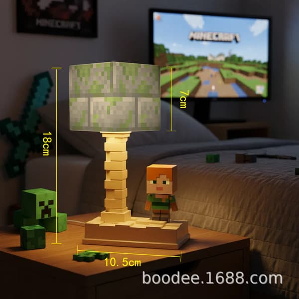 Element Byggeklods Lampe | Type-C Genopladelig LED Natlampe**Mosset Stenmursten Mossy Stone Brick